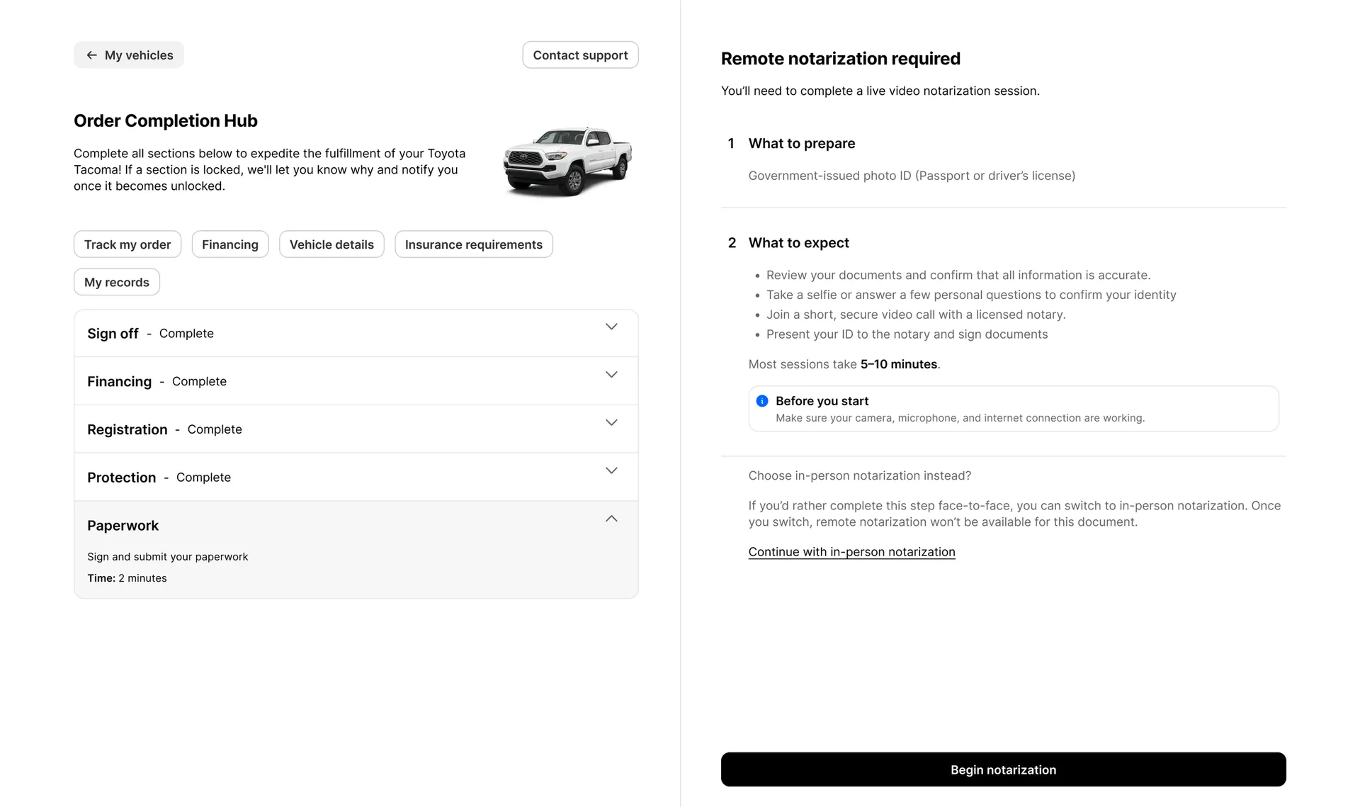 Ekho buyer portal order completion hub with remote notarization